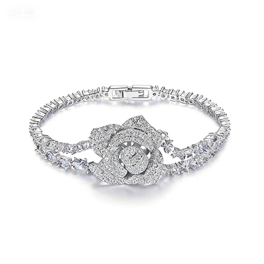 Full-Diamond 3D Rose Double-Layer Bracelet