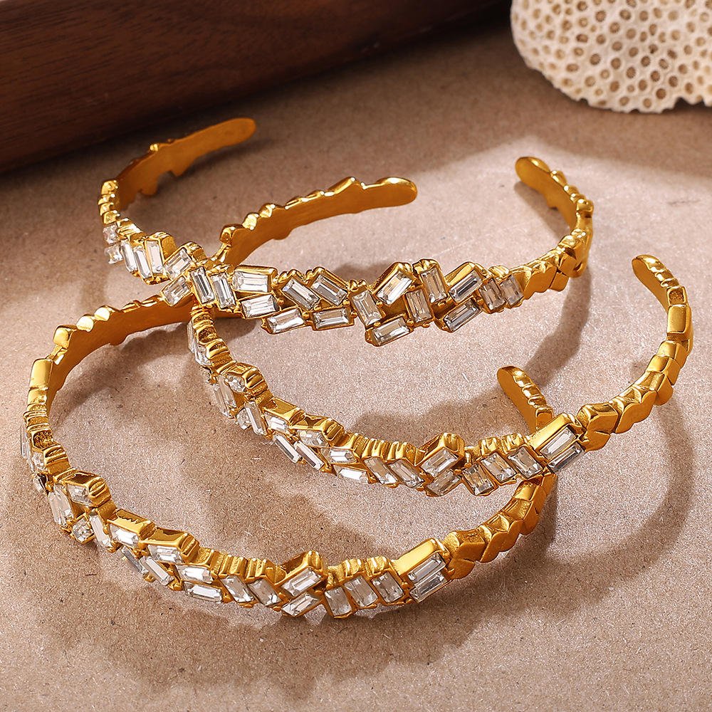 Second image of gold diamond-encrusted snake-style banglex