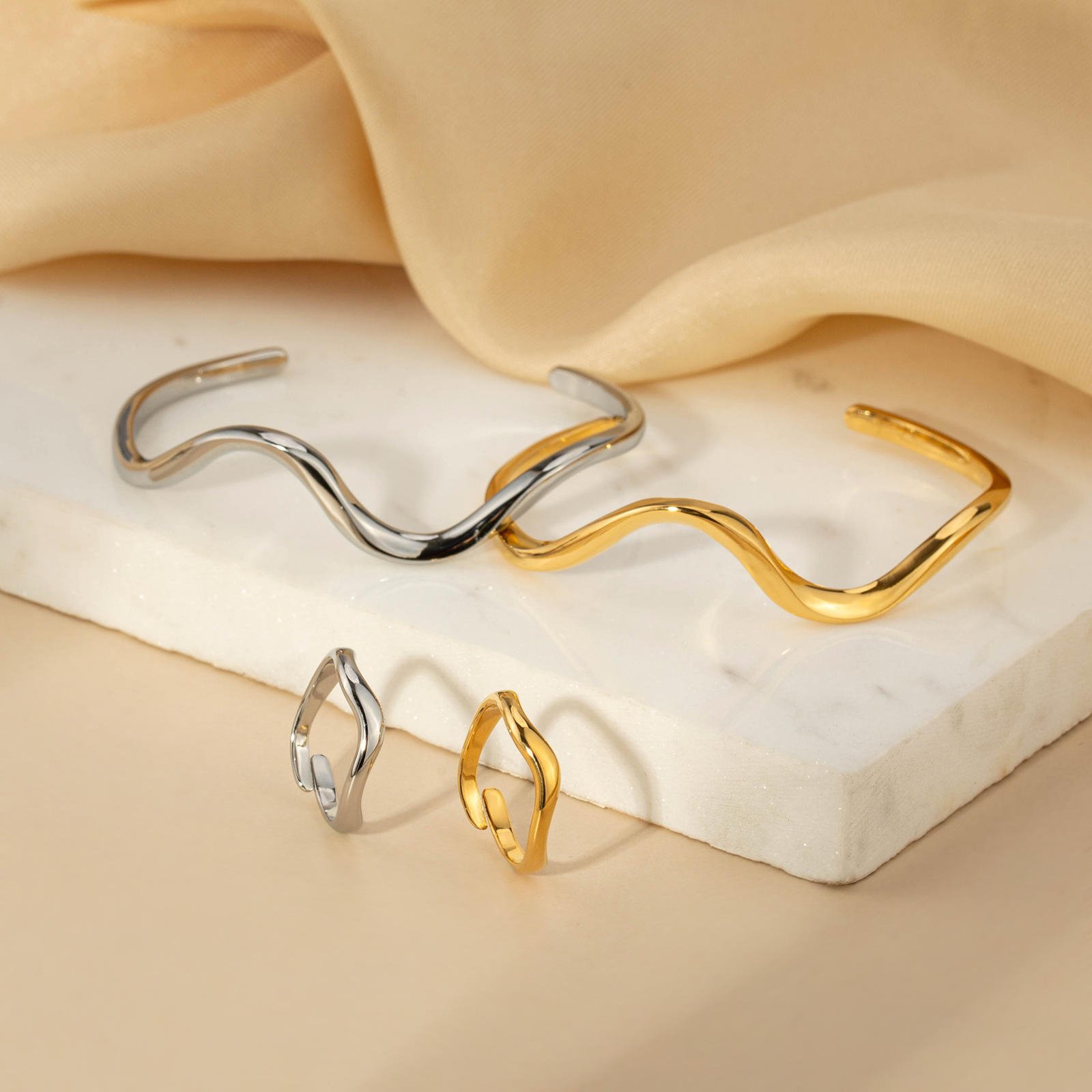 Wave-Pattern Jewelry Set (Bangle + Ring)