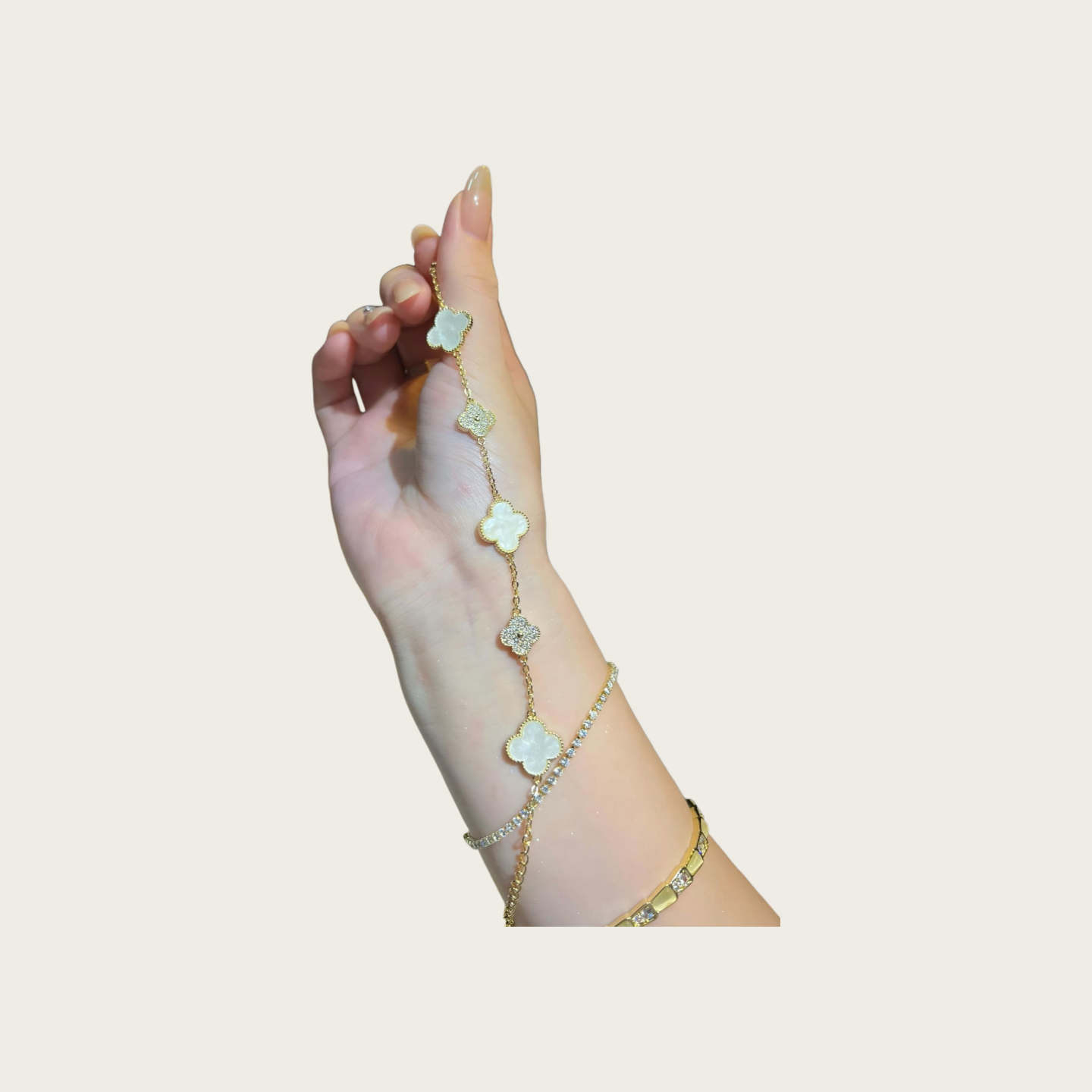 Second image of Gilded Four-Leaf Clover Dual-Texture Accent Bracelet · Product Details