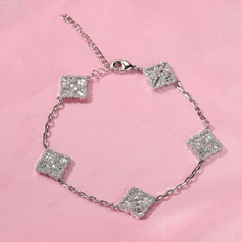 TOPICY Full-Diamond Diamond-Shaped Link Bracelet