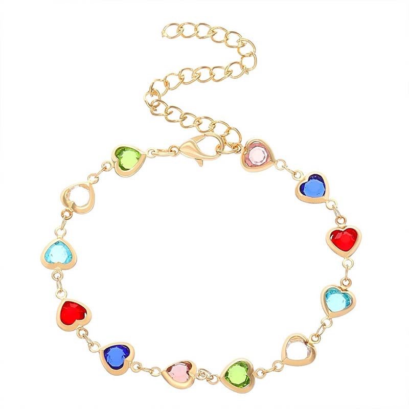 Gilded Multi-Color Heart Link Bracelet