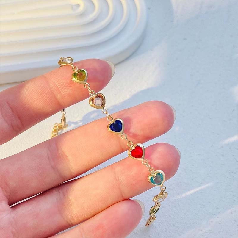 Second image of Gilded Multi-Color Heart Link Bracelet