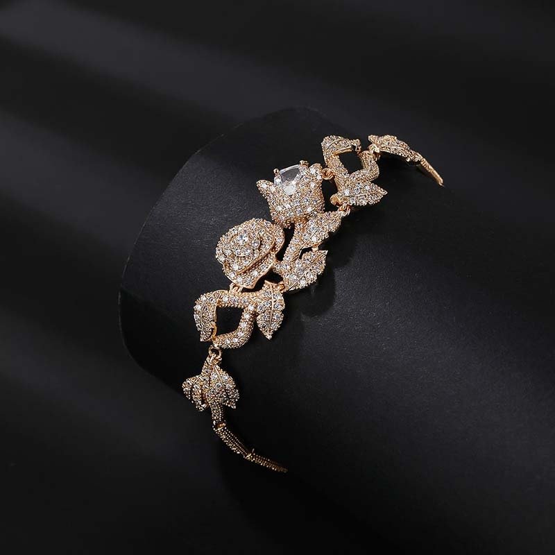 Second image of Gilded Full-Diamond Rose Vine Wide Bracelet
