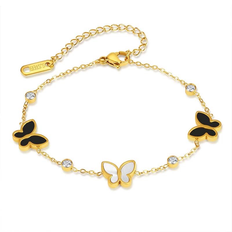 Gold-Tone Butterfly & Zircon Thin-Chain Bracelet
