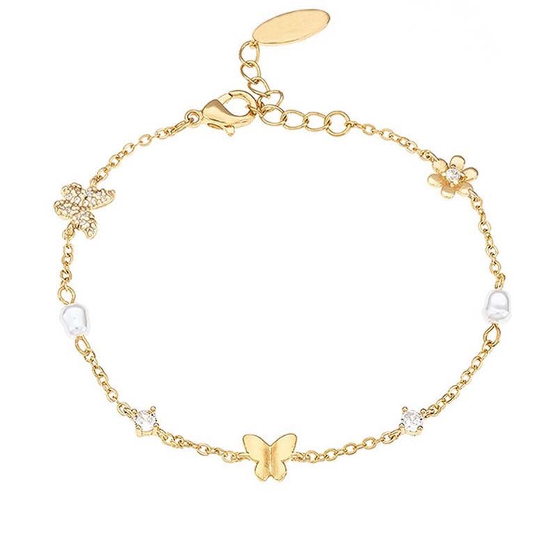 Whimsical Butterfly & Floral Gold Bracelet