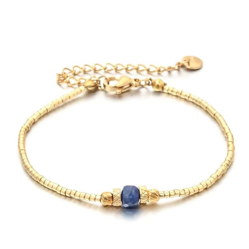 Golden Beaded & Sapphire Accent Bracelet