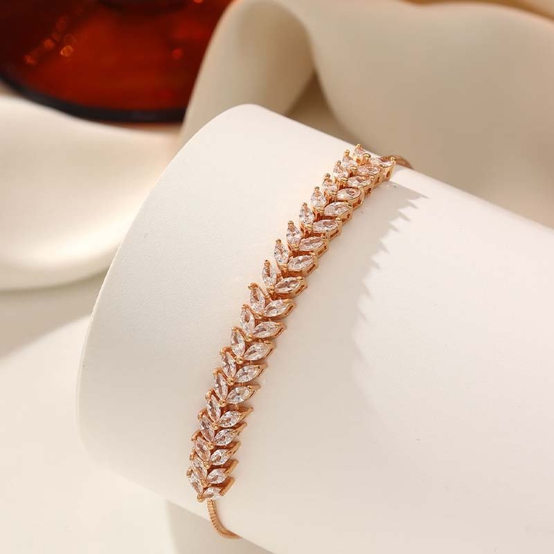 Second image of Rose Gold Leaf Cluster Adjustable Bracelet