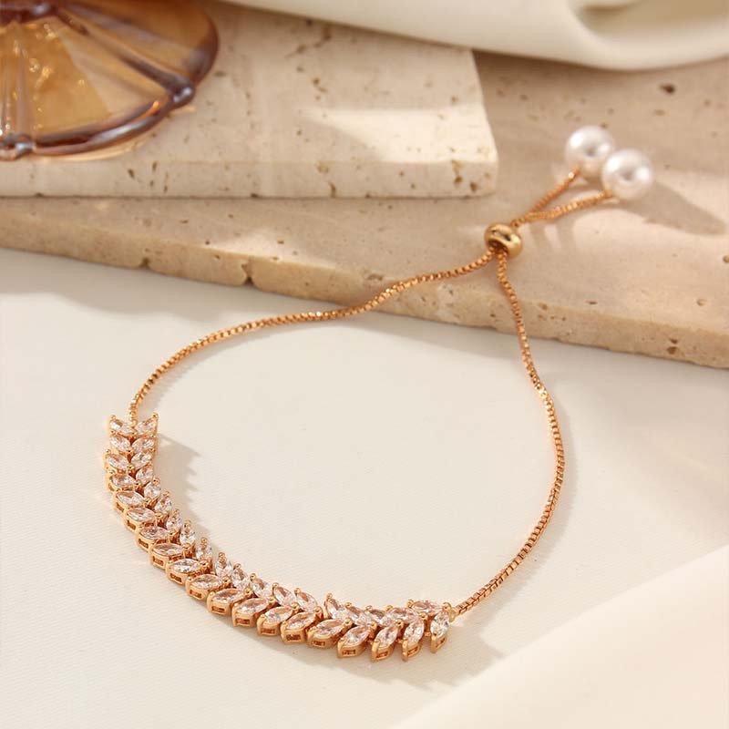 Rose Gold Leaf Cluster Adjustable Bracelet