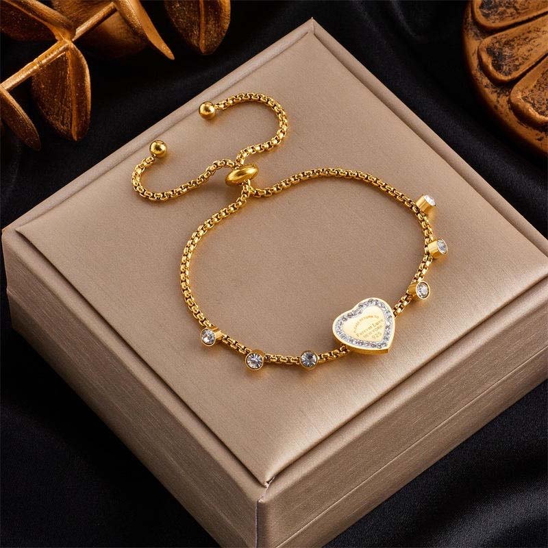 Gold Heart Crystal Adjustable Bracelet