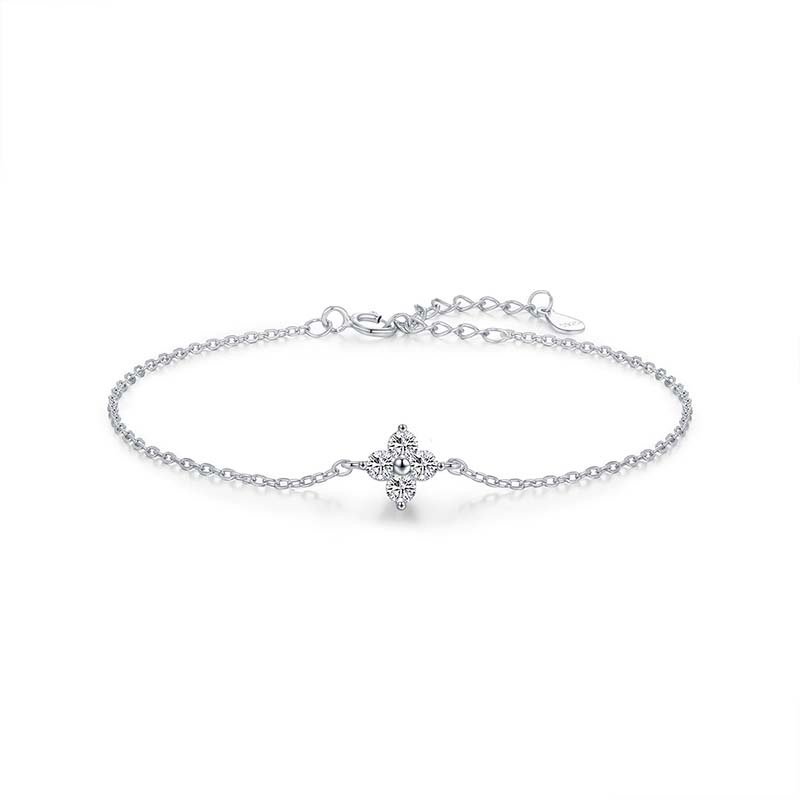 Second image of Four-Leaf Flower Diamond-Accented Dainty Chain Bracelet