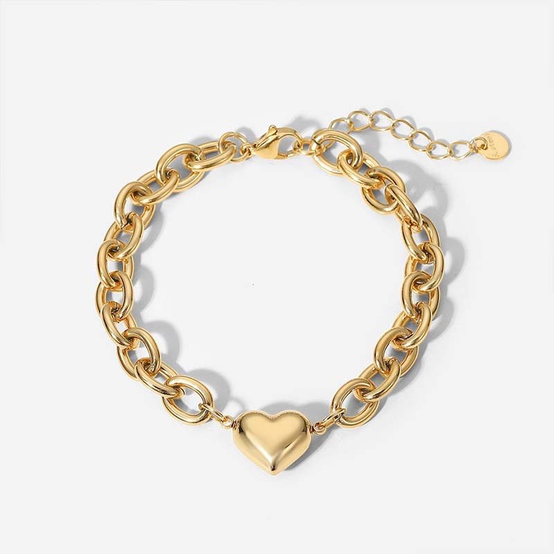gold chunky chain heart bracelet