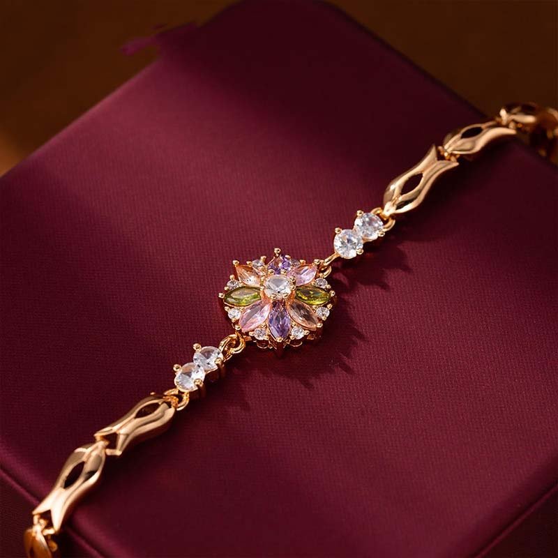 Second image of rose gold floral gemstone link bracelet