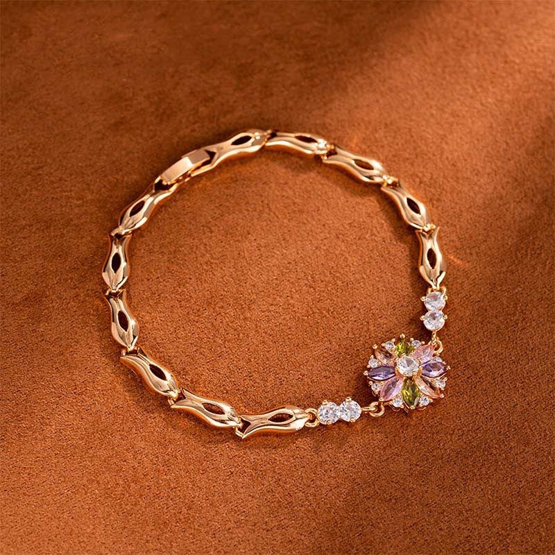 rose gold floral gemstone link bracelet