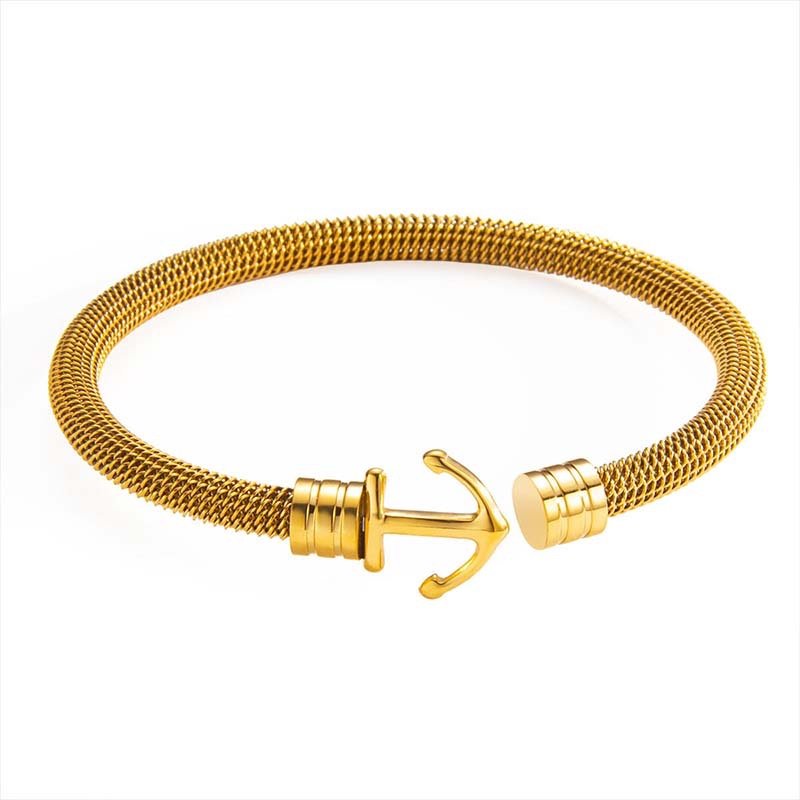 gold anchor-clasp snake chain bracelet