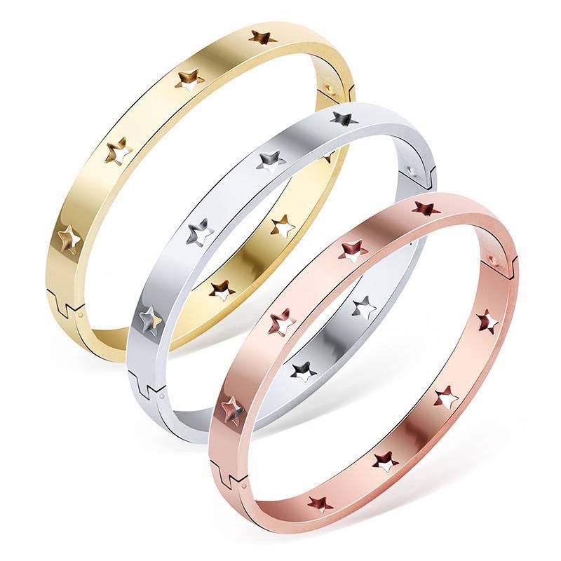 star-cutout thin-band clasp bangle