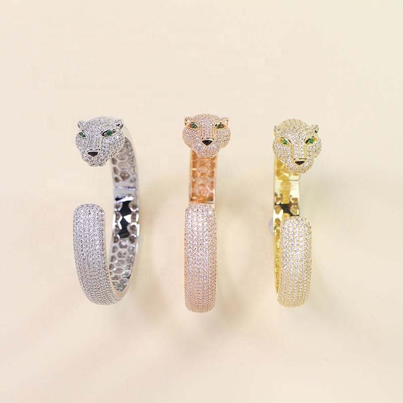 cheetah-head full-diamond open bangle