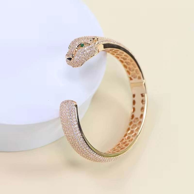 Second image of cheetah-head full-diamond open bangle