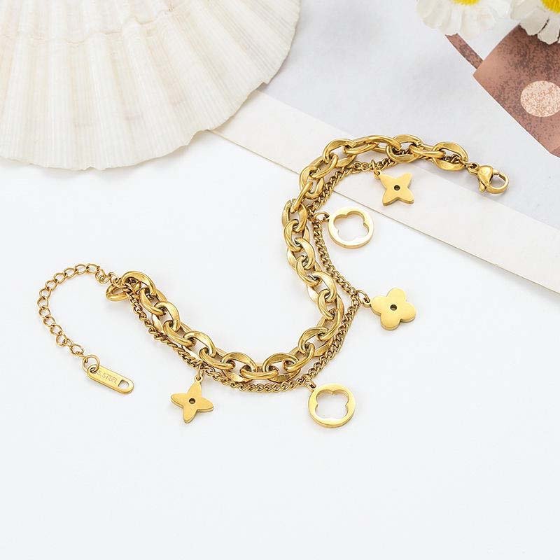 Second image of gold multi-layer chain pendant bracelet