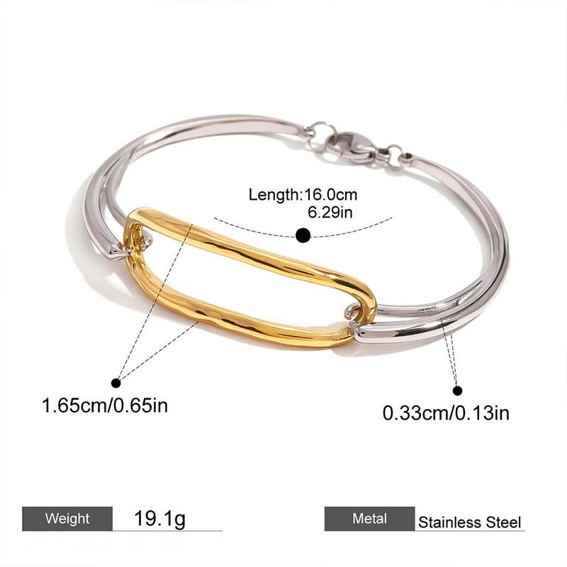 Second image of two-tone (silver & gold) irregular-clasp double-layer bracelet