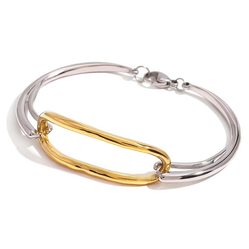 two-tone (silver & gold) irregular-clasp double-layer bracelet