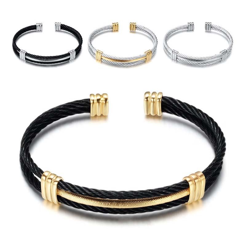 Double-Strand Steel Cable Color-Block Open Bangle