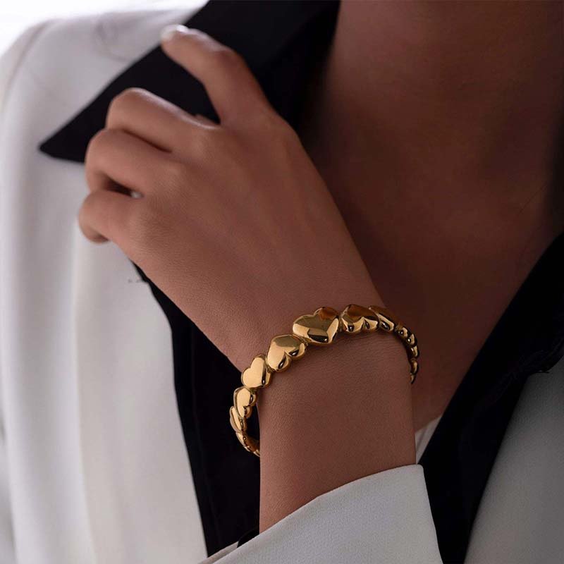 Second image of Heart Patchwork Polished Open Bangle