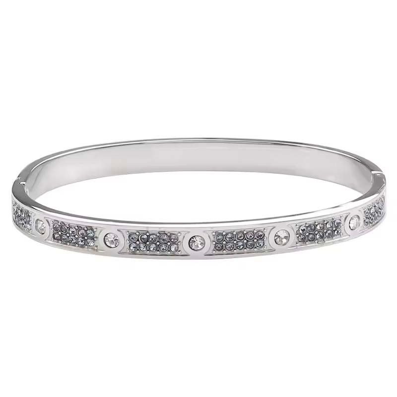 Second image of Fully Diamond-Inlaid Textured Metal Open Bangle