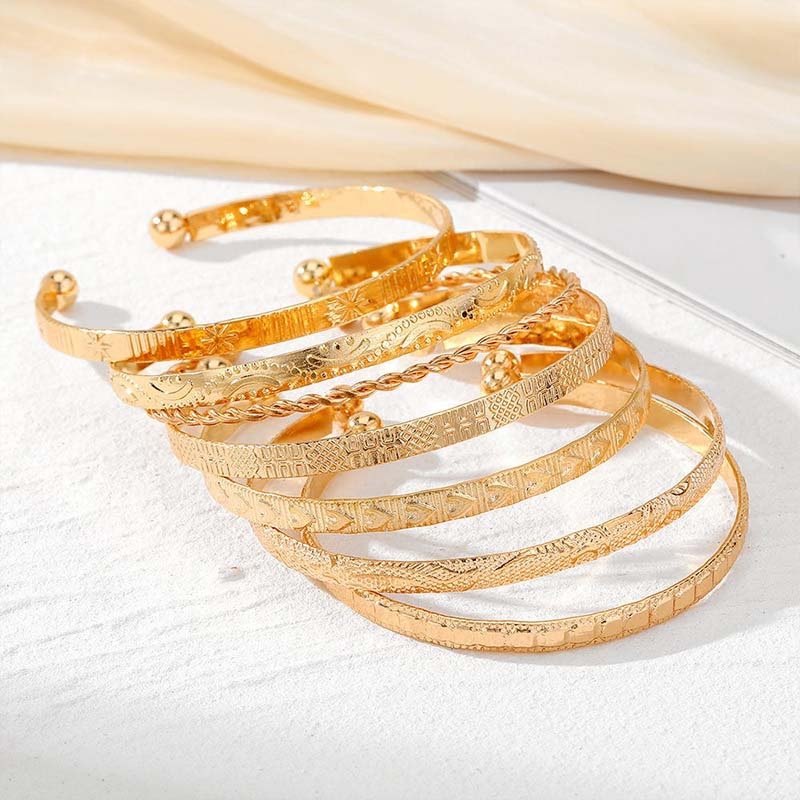 Multi-Texture Stackable Open Bangle Set