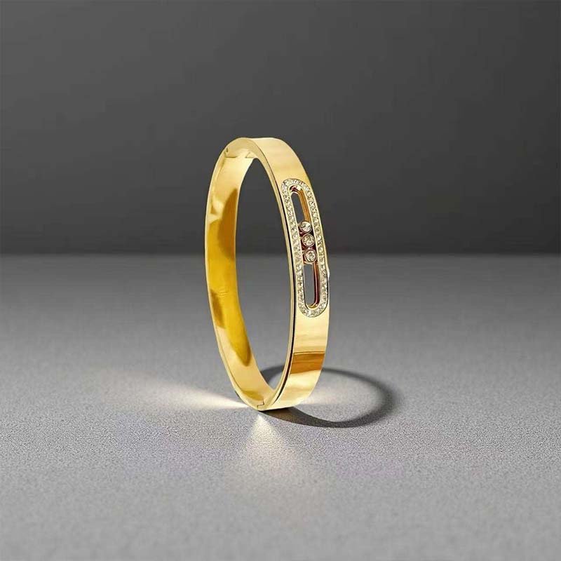 Second image of Bar-Shaped Diamond-Inlaid Narrow Bangle