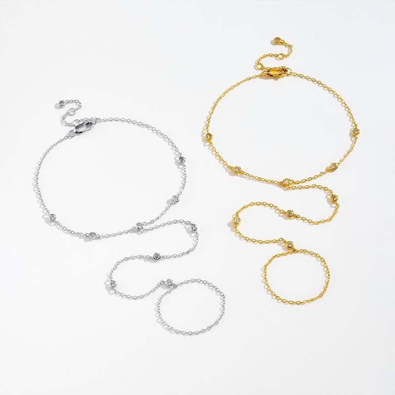 Silver Slim Chain Bracelet with Small Diamond Accents