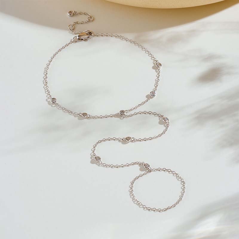 Second image of Silver Slim Chain Bracelet with Small Diamond Accents