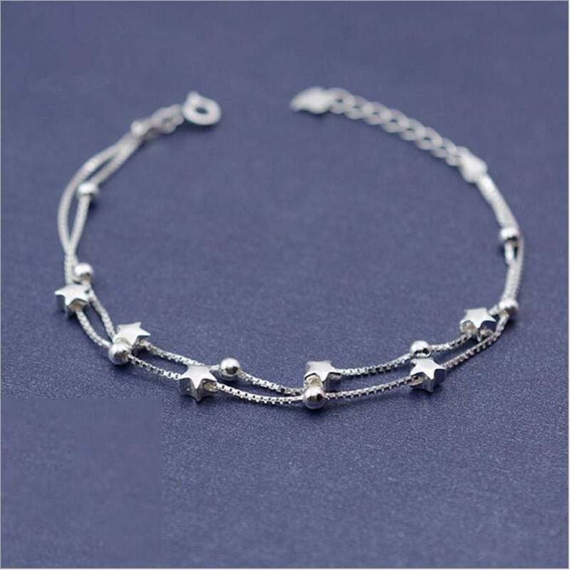Double-Layer Star & Bead Slim Chain Bracelet