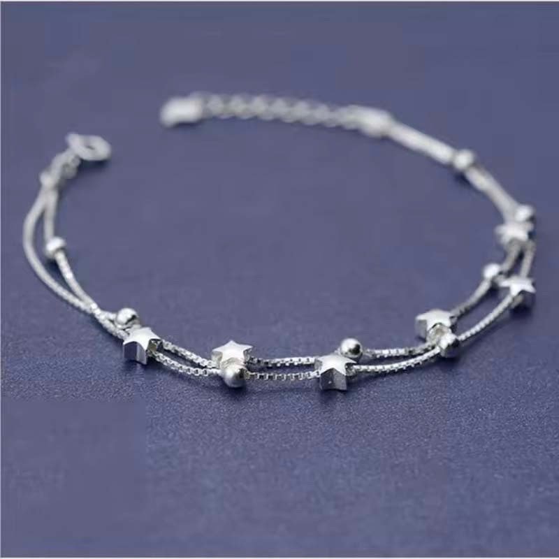 Second image of Double-Layer Star & Bead Slim Chain Bracelet