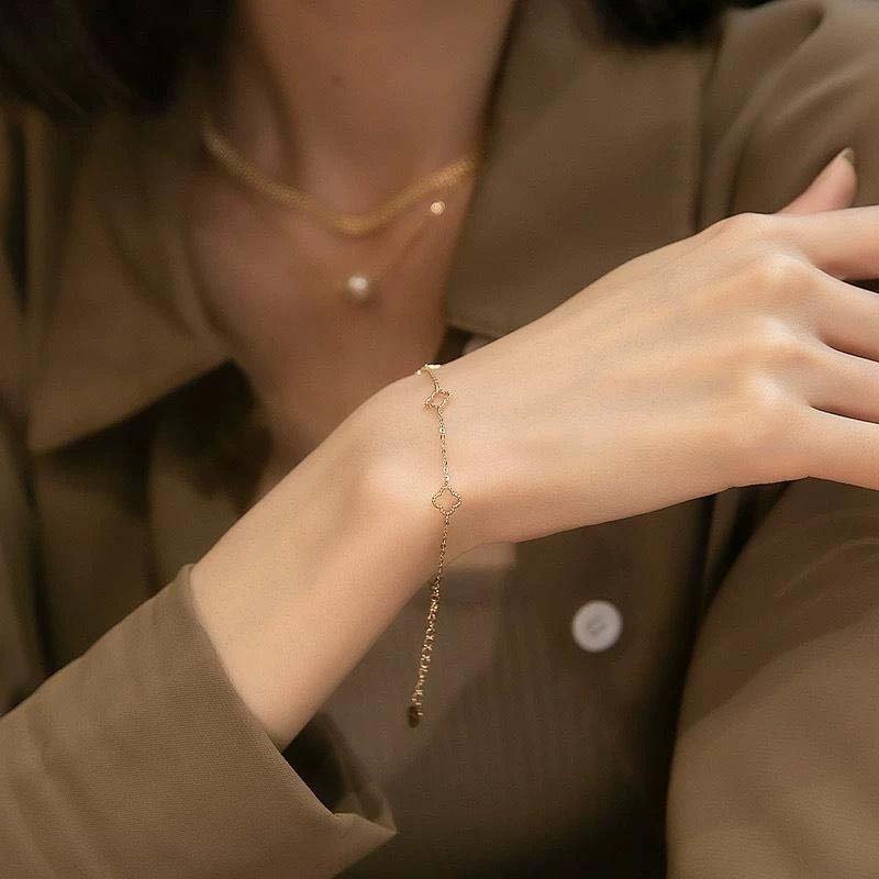Second image of Four-Leaf Flower Hollow Thin Chain Bracelet