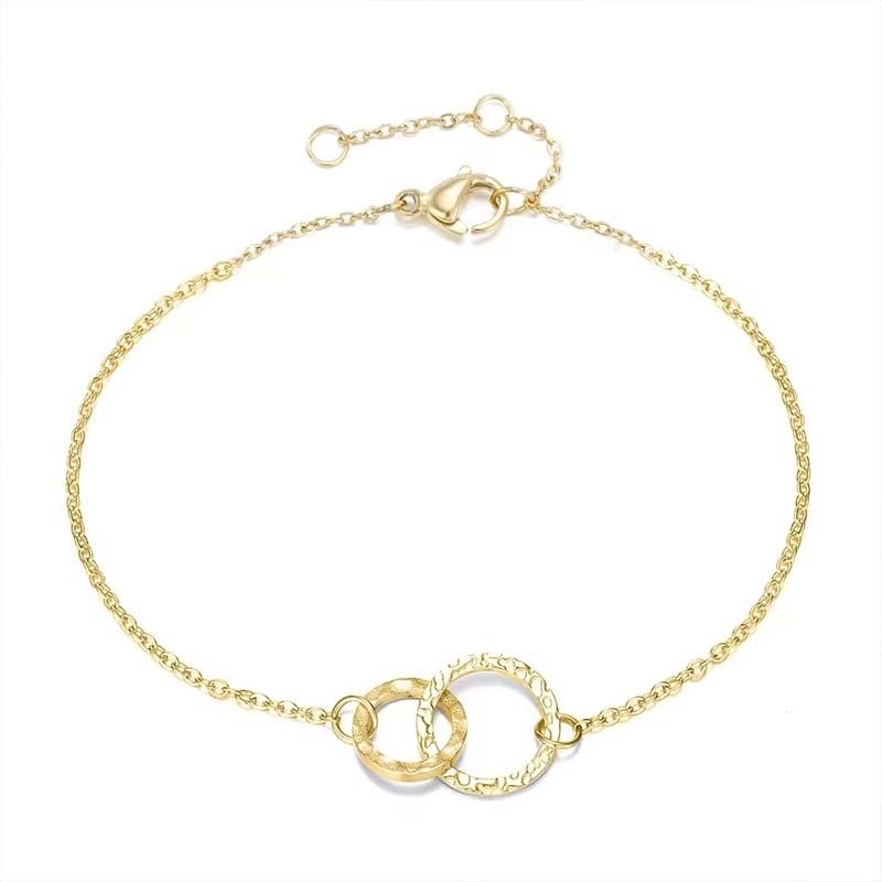 Textured Double-Ring Thin Chain Bracelet