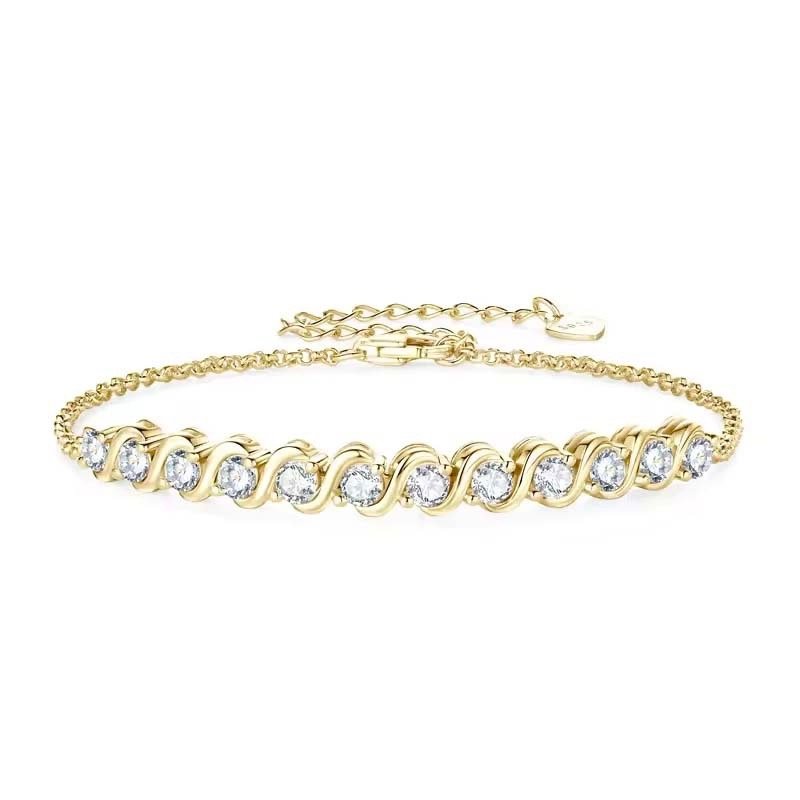 Twisted Diamond-Embedded Thin Chain Bracelet