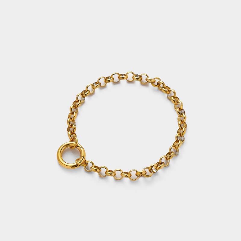 Gold Hollow-Link Circle-Clasp Bracelet