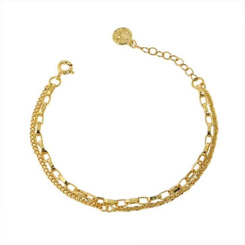 Double-Layer Chain Stacked Diamond-Accented Bracelet