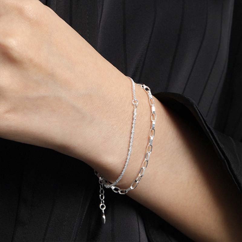 Second image of Double-Layer Chain Stacked Diamond-Accented Bracelet